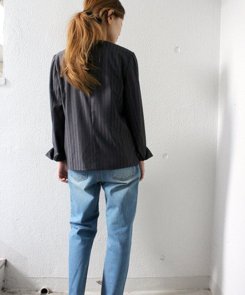ottilie（オティーリエ）の「ストライプジャケット（ノーカラージャケット・レディース・ブラック/チャコールグレー・FREE）」の21枚目の写真