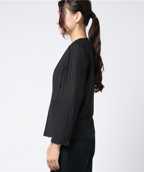 ottilie（オティーリエ）の「ストライプジャケット（ノーカラージャケット・レディース・ブラック/チャコールグレー・FREE）」の7枚目の写真