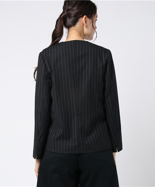 ottilie（オティーリエ）の「ストライプジャケット（ノーカラージャケット・レディース・ブラック/チャコールグレー・FREE）」の8枚目の写真