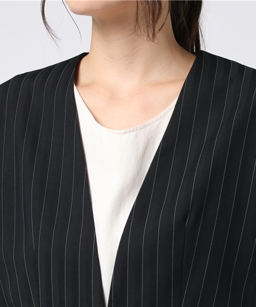 ottilie（オティーリエ）の「ストライプジャケット（ノーカラージャケット・レディース・ブラック/チャコールグレー・FREE）」の9枚目の写真