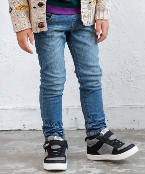 BREEZE(ブリーズ)の「シワ加工デニム 10分丈(デニムパンツ・キッズ・ネイビー/サックスブルー/ストライプ・110/130/100/140/120/80/160/90/95/150)」の2枚目の写真