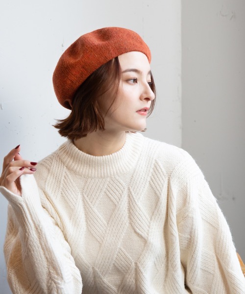 14+(イチヨンプラス)の「イタリア糸ニットベレー帽 / ber(ハンチング/ベレー帽・レディース・ワインレッド/ピンク/ネイビー/ブルー/ブラック/ベージュ/ブラウン/オリーブ/ライトブルー/イエロー/チャコールグレー/オレンジ/ライトピンク/ダークベージュ/ダークブラウン/パープル・FREE)」の18枚目の写真