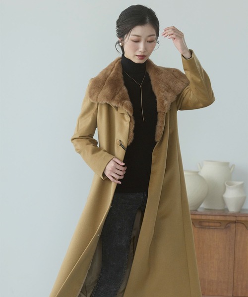 sankyo shokai(サンキョウショウカイ)の「カシミヤロングステンカラーコート(ステンカラーコート・レディース・ライトグレー/ブラック/キャメル・LL/L/M/3L)」の9枚目の写真