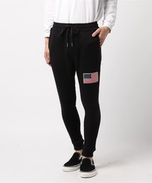 USA星条旗ワッペン付き裏毛イージースウェットジョガーパンツ