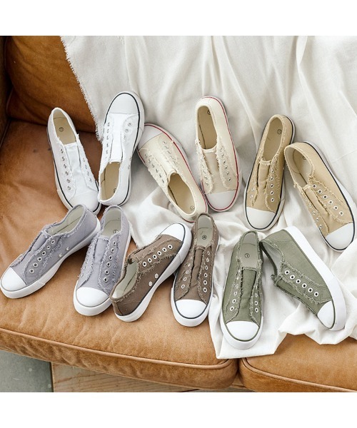 KOBE LETTUCE（コウベレタス）の「フリンジキャンバスベーシックスリッポン（スニーカー・レディース・ブラック/カーキ/ホワイト/グレー/アイボリー/オレンジ/ダークベージュ/パープル/コーラルピンク/レッド系その他/ダークカーキ/ブラウン/ライトベージュ/グリーン系その他/グリーン・L/LL/M/S）」の18枚目の写真