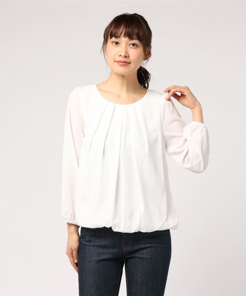 TRUDEA(トルディア)の「シャドーストライプタックバルーンブラウス ◇通勤 OL 出張 オフィス ビジネス オンスタイル◇(シャツ/ブラウス・レディース・ピンク/ベージュ/グレー/ホワイト/ブラック・LARGE/MEDIUM)」の3枚目の写真