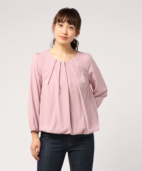 TRUDEA(トルディア)の「シャドーストライプタックバルーンブラウス ◇通勤 OL 出張 オフィス ビジネス オンスタイル◇(シャツ/ブラウス・レディース・ピンク/ベージュ/グレー/ホワイト/ブラック・LARGE/MEDIUM)」の2枚目の写真