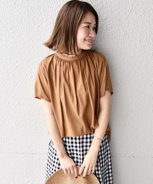 liflattie ships（リフラティ シップス）の「liflattie ships:ツイルドレープ2WAYトップス◇（Tシャツ/カットソー・レディース・イエロー/ライトグレー/グリーン/キャメル/ネイビー・MEDIUM/SMALL）」の5枚目の写真