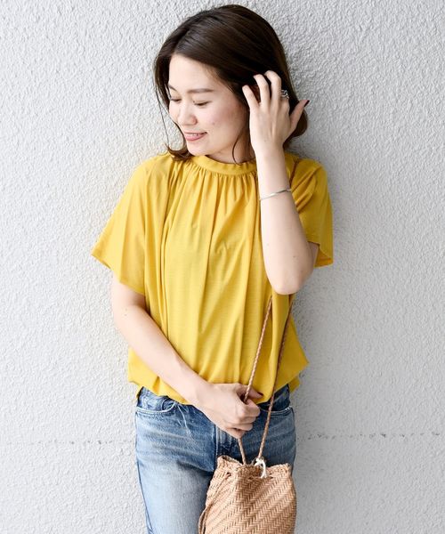 liflattie ships（リフラティ シップス）の「liflattie ships:ツイルドレープ2WAYトップス◇（Tシャツ/カットソー・レディース・イエロー/ライトグレー/グリーン/キャメル/ネイビー・MEDIUM/SMALL）」の4枚目の写真