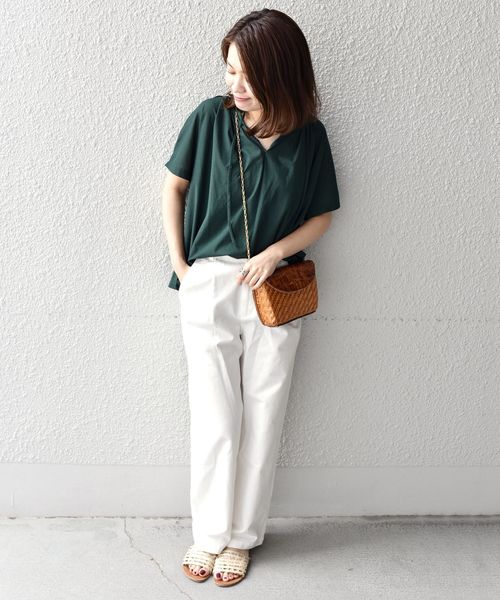 liflattie ships（リフラティ シップス）の「liflattie ships:ツイルドレープ2WAYトップス◇（Tシャツ/カットソー・レディース・イエロー/ライトグレー/グリーン/キャメル/ネイビー・MEDIUM/SMALL）」の8枚目の写真