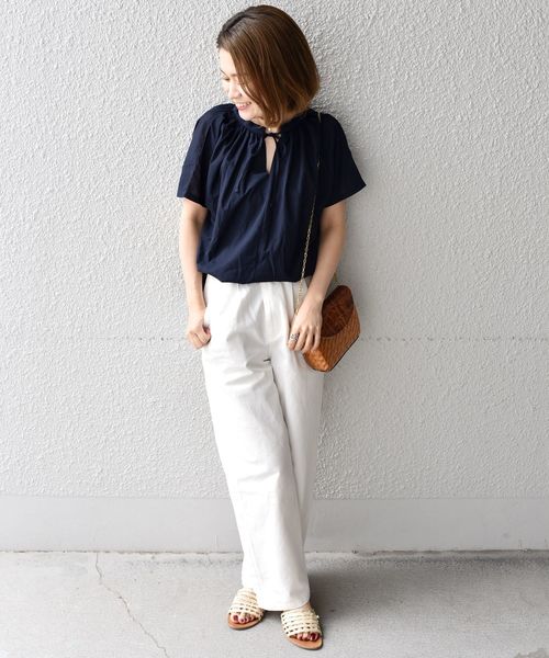 liflattie ships（リフラティ シップス）の「liflattie ships:ツイルドレープ2WAYトップス◇（Tシャツ/カットソー・レディース・イエロー/ライトグレー/グリーン/キャメル/ネイビー・MEDIUM/SMALL）」の16枚目の写真