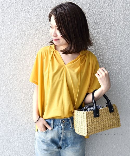 liflattie ships（リフラティ シップス）の「liflattie ships:ツイルドレープ2WAYトップス◇（Tシャツ/カットソー・レディース・イエロー/ライトグレー/グリーン/キャメル/ネイビー・MEDIUM/SMALL）」の17枚目の写真