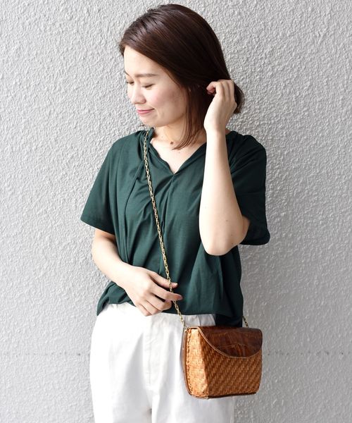 liflattie ships（リフラティ シップス）の「liflattie ships:ツイルドレープ2WAYトップス◇（Tシャツ/カットソー・レディース・イエロー/ライトグレー/グリーン/キャメル/ネイビー・MEDIUM/SMALL）」の18枚目の写真