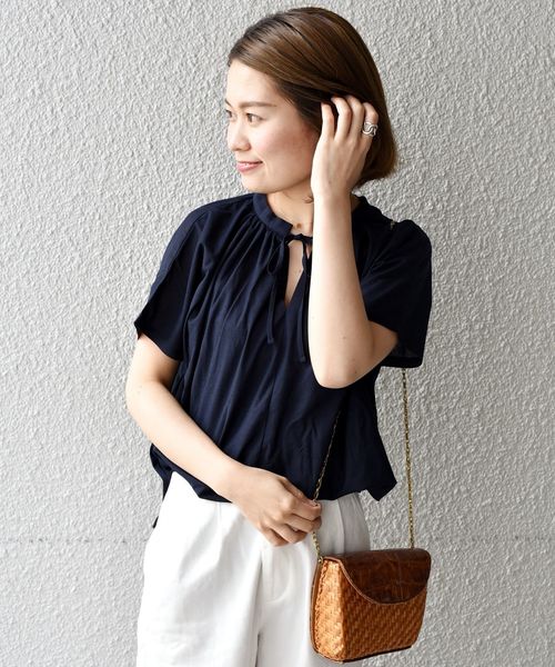 liflattie ships（リフラティ シップス）の「liflattie ships:ツイルドレープ2WAYトップス◇（Tシャツ/カットソー・レディース・イエロー/ライトグレー/グリーン/キャメル/ネイビー・MEDIUM/SMALL）」の20枚目の写真