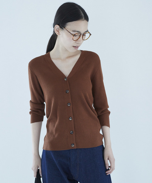 AMERICAN HOLIC（アメリカンホリック）の「・リブVネックカーディガン＊（カーディガン/ボレロ・レディース・ネイビー/グリーン/ピンク/モカ/その他7/ブラック/イエロー/ライトベージュ・M/L）」の3枚目の写真