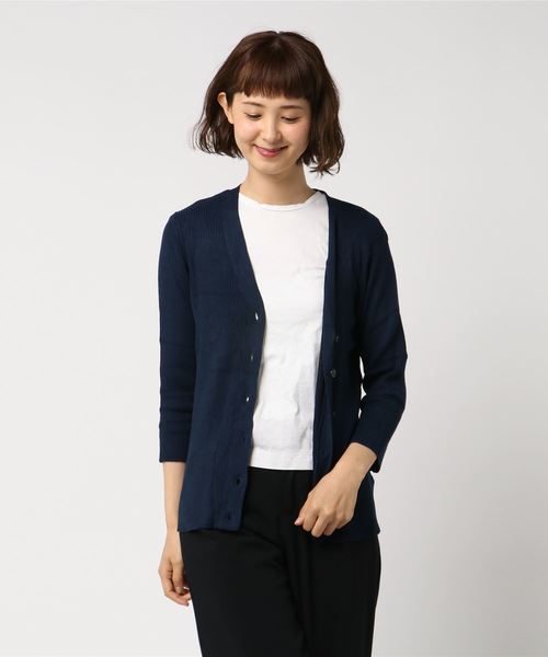 AMERICAN HOLIC（アメリカンホリック）の「・リブVネックカーディガン＊（カーディガン/ボレロ・レディース・ネイビー/グリーン/ピンク/モカ/その他7/ブラック/イエロー/ライトベージュ・M/L）」の6枚目の写真