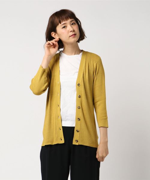 AMERICAN HOLIC（アメリカンホリック）の「・リブVネックカーディガン＊（カーディガン/ボレロ・レディース・ネイビー/グリーン/ピンク/モカ/その他7/ブラック/イエロー/ライトベージュ・M/L）」の7枚目の写真