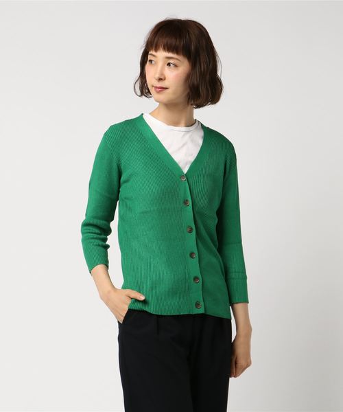 AMERICAN HOLIC（アメリカンホリック）の「・リブVネックカーディガン＊（カーディガン/ボレロ・レディース・ネイビー/グリーン/ピンク/モカ/その他7/ブラック/イエロー/ライトベージュ・M/L）」の5枚目の写真