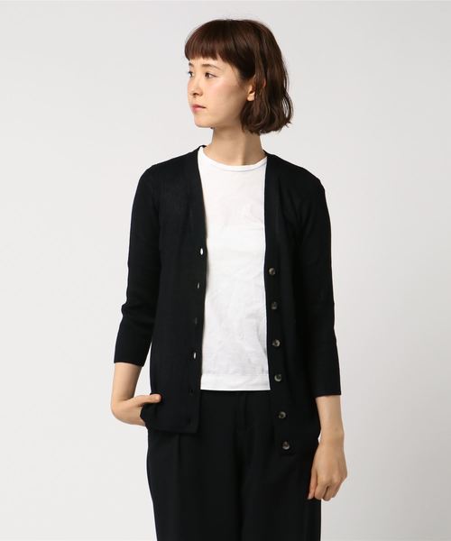 AMERICAN HOLIC（アメリカンホリック）の「・リブVネックカーディガン＊（カーディガン/ボレロ・レディース・ネイビー/グリーン/ピンク/モカ/その他7/ブラック/イエロー/ライトベージュ・M/L）」の2枚目の写真