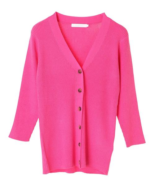 AMERICAN HOLIC（アメリカンホリック）の「・リブVネックカーディガン＊（カーディガン/ボレロ・レディース・ネイビー/グリーン/ピンク/モカ/その他7/ブラック/イエロー/ライトベージュ・M/L）」の10枚目の写真