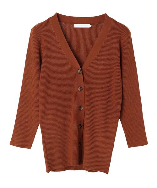 AMERICAN HOLIC（アメリカンホリック）の「・リブVネックカーディガン＊（カーディガン/ボレロ・レディース・ネイビー/グリーン/ピンク/モカ/その他7/ブラック/イエロー/ライトベージュ・M/L）」の12枚目の写真