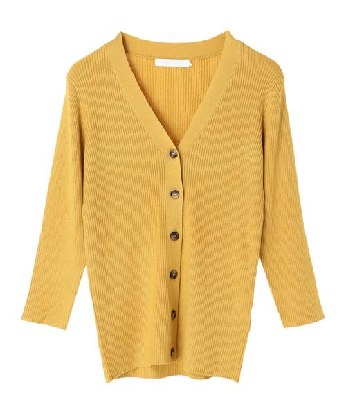 AMERICAN HOLIC（アメリカンホリック）の「・リブVネックカーディガン＊（カーディガン/ボレロ・レディース・ネイビー/グリーン/ピンク/モカ/その他7/ブラック/イエロー/ライトベージュ・M/L）」の13枚目の写真