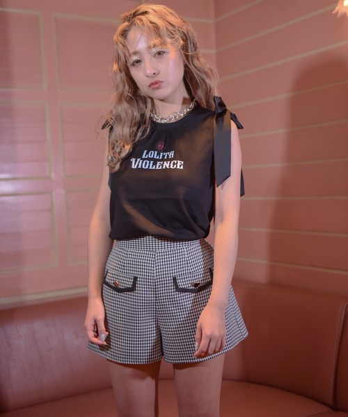 Last Virgin(ラストバージン)の「ハートボタンパイピングギンガムチェックハイウエストショートパンツ(その他パンツ・レディース・ブラック/レッド・FREE)」の9枚目の写真