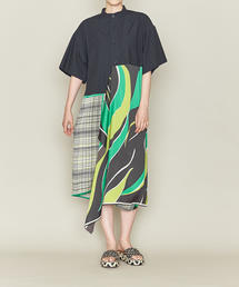 ASTRAET | ASTRAET（アストラット）プリントコンビ スタンドカラー ワンピース(シャツワンピース)