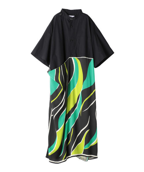 ASTRAET（アストラット）の「ASTRAET（アストラット）プリントコンビ スタンドカラー ワンピース（シャツワンピース・レディース・ブラック/ネイビー・FREE）」の11枚目の写真