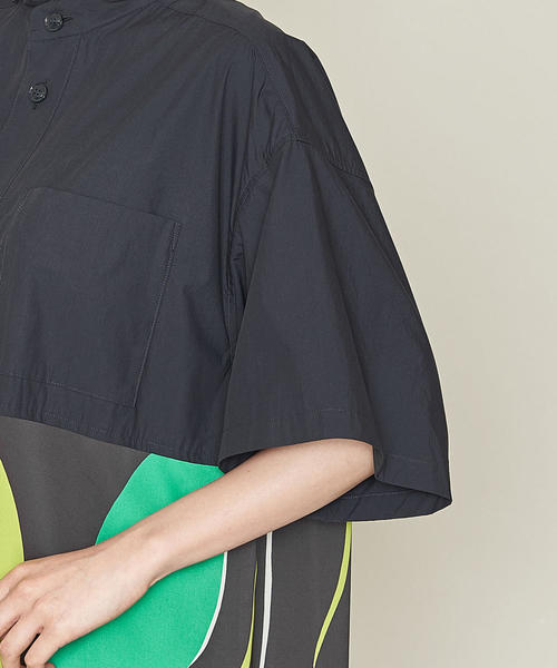 ASTRAET（アストラット）の「ASTRAET（アストラット）プリントコンビ スタンドカラー ワンピース（シャツワンピース・レディース・ブラック/ネイビー・FREE）」の16枚目の写真