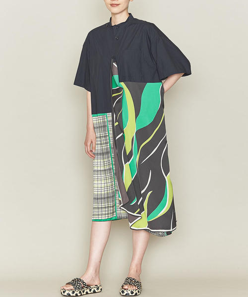 ASTRAET（アストラット）の「ASTRAET（アストラット）プリントコンビ スタンドカラー ワンピース（シャツワンピース・レディース・ブラック/ネイビー・FREE）」の10枚目の写真