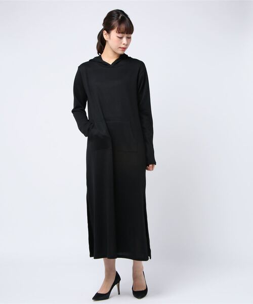 STYLEBLOCK（スタイルブロック）の「起毛天竺サイドスリットパーカーマキシワンピース（ワンピース・レディース・ベージュ/モカ/パープル/ブラック・M）」の2枚目の写真