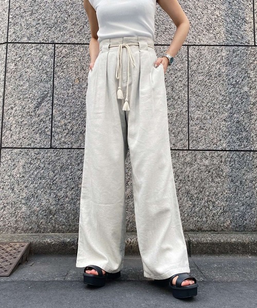 PAGEBOY（ページボーイ）の「フレンチリネンロープベルトパンツ（その他パンツ・レディース・ブラック/オフホワイト/カーキ/グレイッシュベージュ・FREE）」の3枚目の写真