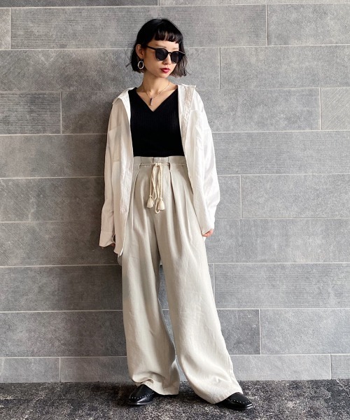 PAGEBOY（ページボーイ）の「フレンチリネンロープベルトパンツ（その他パンツ・レディース・ブラック/オフホワイト/カーキ/グレイッシュベージュ・FREE）」の12枚目の写真