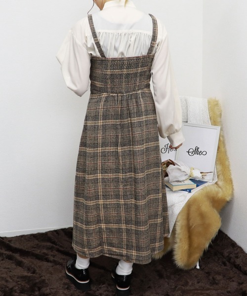 PairPair（ペアペア）の「チェック柄プリーツ切替ワンショル風2WAYワンピース（ワンピース・レディース・ベージュ/ブラウン系その他・FREE）」の10枚目の写真