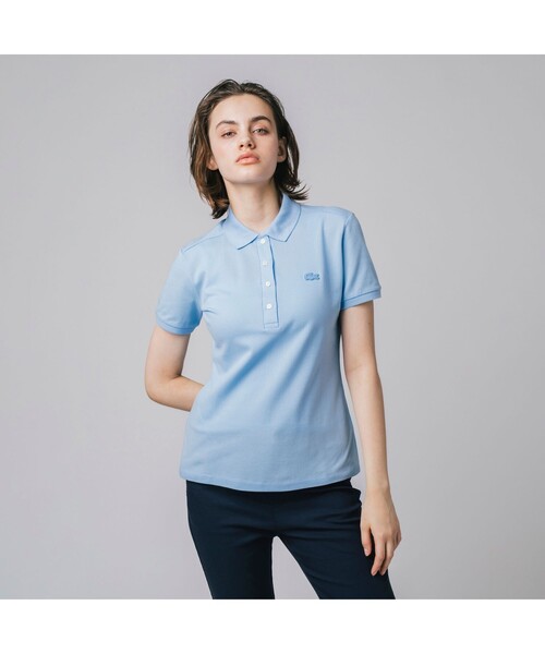 LACOSTE（ラコステ）の「スリムフィット ストレッチコットンピケポロシャツ（半袖）（ポロシャツ・レディース・ホワイト/ブラック/ネイビー/グレー/レッド/カーキ/グリーン/ライトパープル/ベビーピンク/ダークラベンダー/スモークピンク/ピンクベージュ/ダークネイビー/ラベンダー/ミント/マスタード/ライトグリーン/ダークブルー/ライトイエロー/サーモンピンク/ライトブルー/イエロー/クリアグリーン/エメラルド/クリアレッド/スカイブルー/オレンジ/アクア/ペールイエロー/ライトピンク/コバルトブルー/オリーブ/レモンイエロー/シャーベット/ピンク/梅/チェリーピンク/オレンジ系その他/ライム/ブラウン/グレイッシュブルー/グリーン系その他/フューシャピンク/桜/グリーン系その他2/クリアブルー・40/38/36/34/42）」の22枚目の写真