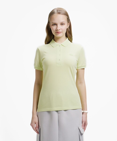 LACOSTE（ラコステ）の「スリムフィット ストレッチコットンピケポロシャツ（半袖）（ポロシャツ・レディース・ホワイト/ブラック/ネイビー/グレー/レッド/カーキ/グリーン/ライトパープル/ベビーピンク/ダークラベンダー/スモークピンク/ピンクベージュ/ダークネイビー/ラベンダー/ミント/マスタード/ライトグリーン/ダークブルー/ライトイエロー/サーモンピンク/ライトブルー/イエロー/クリアグリーン/エメラルド/クリアレッド/スカイブルー/オレンジ/アクア/ペールイエロー/ライトピンク/コバルトブルー/オリーブ/レモンイエロー/シャーベット/ピンク/梅/チェリーピンク/オレンジ系その他/ライム/ブラウン/グレイッシュブルー/グリーン系その他/フューシャピンク/桜/グリーン系その他2/クリアブルー・40/38/36/34/42）」の14枚目の写真