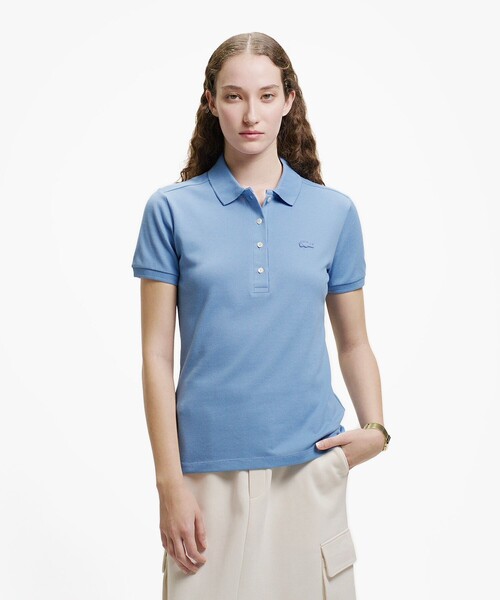 LACOSTE（ラコステ）の「スリムフィット ストレッチコットンピケポロシャツ（半袖）（ポロシャツ・レディース・ホワイト/ブラック/ネイビー/グレー/レッド/カーキ/グリーン/ライトパープル/ベビーピンク/ダークラベンダー/スモークピンク/ピンクベージュ/ダークネイビー/ラベンダー/ミント/マスタード/ライトグリーン/ダークブルー/ライトイエロー/サーモンピンク/ライトブルー/イエロー/クリアグリーン/エメラルド/クリアレッド/スカイブルー/オレンジ/アクア/ペールイエロー/ライトピンク/コバルトブルー/オリーブ/レモンイエロー/シャーベット/ピンク/梅/チェリーピンク/オレンジ系その他/ライム/ブラウン/グレイッシュブルー/グリーン系その他/フューシャピンク/桜/グリーン系その他2/クリアブルー・40/38/36/34/42）」の18枚目の写真