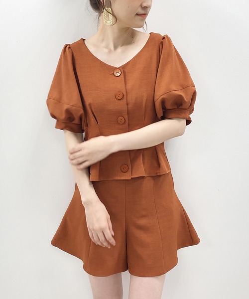 one after another NICE CLAUP（ワンアフターアナザーナイスクラップ）の「フレア麻ショートパンツ（その他パンツ・レディース・パープル/ミント/ライトベージュ/レンガ・FREE）」の5枚目の写真