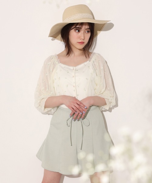 one after another NICE CLAUP（ワンアフターアナザーナイスクラップ）の「フレア麻ショートパンツ（その他パンツ・レディース・パープル/ミント/ライトベージュ/レンガ・FREE）」の10枚目の写真