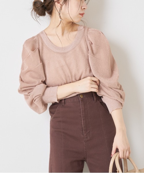 Chico（チコ）の「ラメシアーパワショルニット/シアーニット（ニット/セーター・レディース・ブラック/ブラウン/ライトベージュ/ピンクベージュ・FREE）」の4枚目の写真