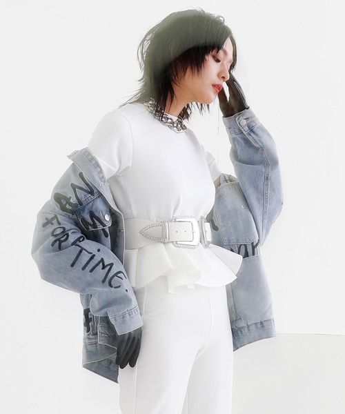 Narcissus（ナルシス）の「【Narcissusオリジナル】ボンディングペプラム（Tシャツ/カットソー・レディース・ホワイト/ブラック・FREE）」の11枚目の写真