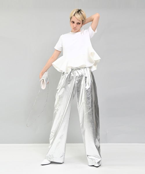 Narcissus（ナルシス）の「【Narcissusオリジナル】ボンディングペプラム（Tシャツ/カットソー・レディース・ホワイト/ブラック・FREE）」の3枚目の写真