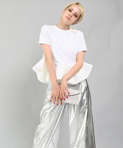 Narcissus（ナルシス）の「【Narcissusオリジナル】ボンディングペプラム（Tシャツ/カットソー・レディース・ホワイト/ブラック・FREE）」の15枚目の写真