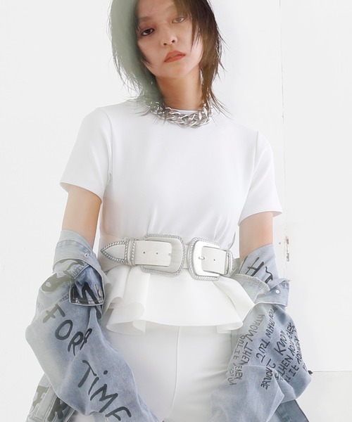 Narcissus（ナルシス）の「【Narcissusオリジナル】ボンディングペプラム（Tシャツ/カットソー・レディース・ホワイト/ブラック・FREE）」の21枚目の写真