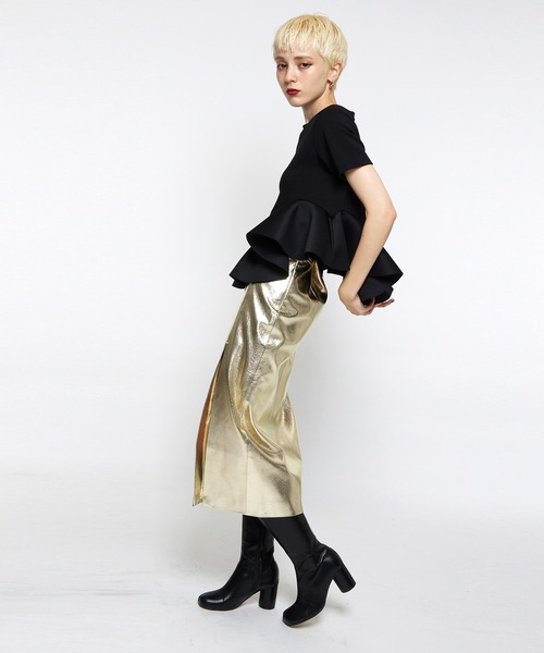 Narcissus（ナルシス）の「【Narcissusオリジナル】ボンディングペプラム（Tシャツ/カットソー・レディース・ホワイト/ブラック・FREE）」の19枚目の写真