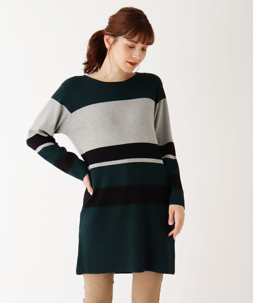 M 3l 洗濯機で洗えて毛玉になりにくい 吸湿発熱 マルチボーダーニットワンピース