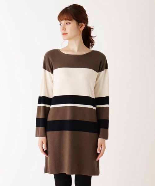 M 3l 洗濯機で洗えて毛玉になりにくい 吸湿発熱 マルチボーダーニットワンピース