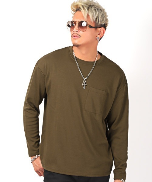 LUXSTYLE（ラグスタイル）の「胸ポケットクルーネックロンT（Tシャツ/カットソー・メンズ・ホワイト/ブラック/ネイビー/ブラウン/カーキ/モカ/チャコール・M/L）」の4枚目の写真