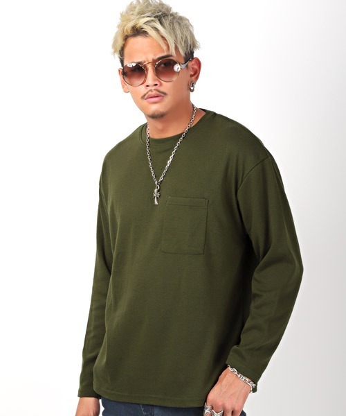 LUXSTYLE（ラグスタイル）の「胸ポケットクルーネックロンT（Tシャツ/カットソー・メンズ・ホワイト/ブラック/ネイビー/ブラウン/カーキ/モカ/チャコール・M/L）」の6枚目の写真
